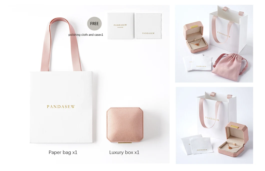 Pandasew Custom Logo White Bowknot Ribbon Kraft Handle Shopping Jewelry Art Cosmetic Handle Gift Kraft Paper Package Bag