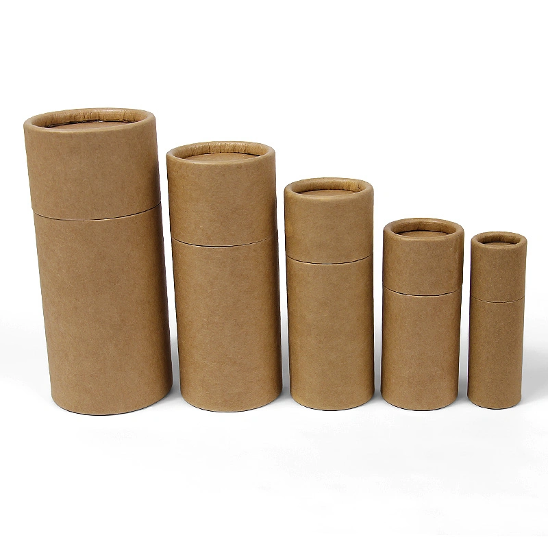 Firstsail Custom Printed Creative Recycled Eco Friendly Biodegradable Push Round Kraft Brown Paper Tube Packaging Box for Bath Salt Cosmetic Gift Candle