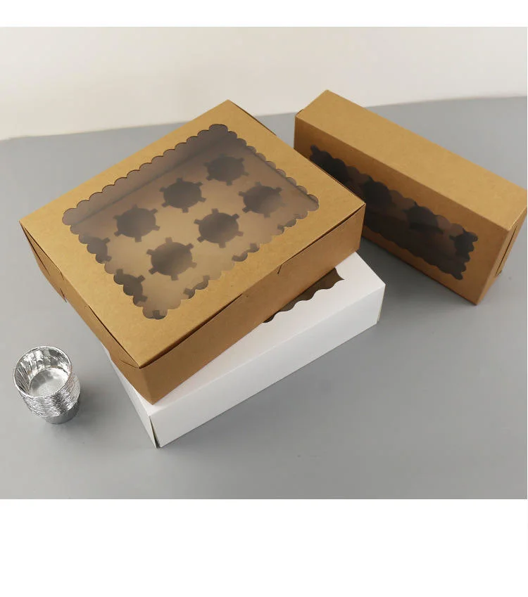 White Paper Box with Clear Window 1/2/4/6/12 Cupcake Packaging Box Kraft Paper for Muffin Cake Box with Tray