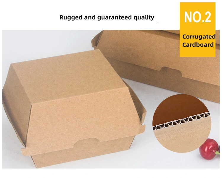 Custom Full Color Brown White Square Large Mini Disposable Corrugated Take out Folding Paper Food Packaging Burger Box