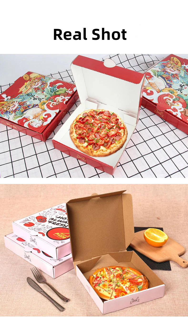 Customized Eco Friendly Recyclable Pink Food Grade Paper Packaging Takeout Takeaway Kraft Pizza Box