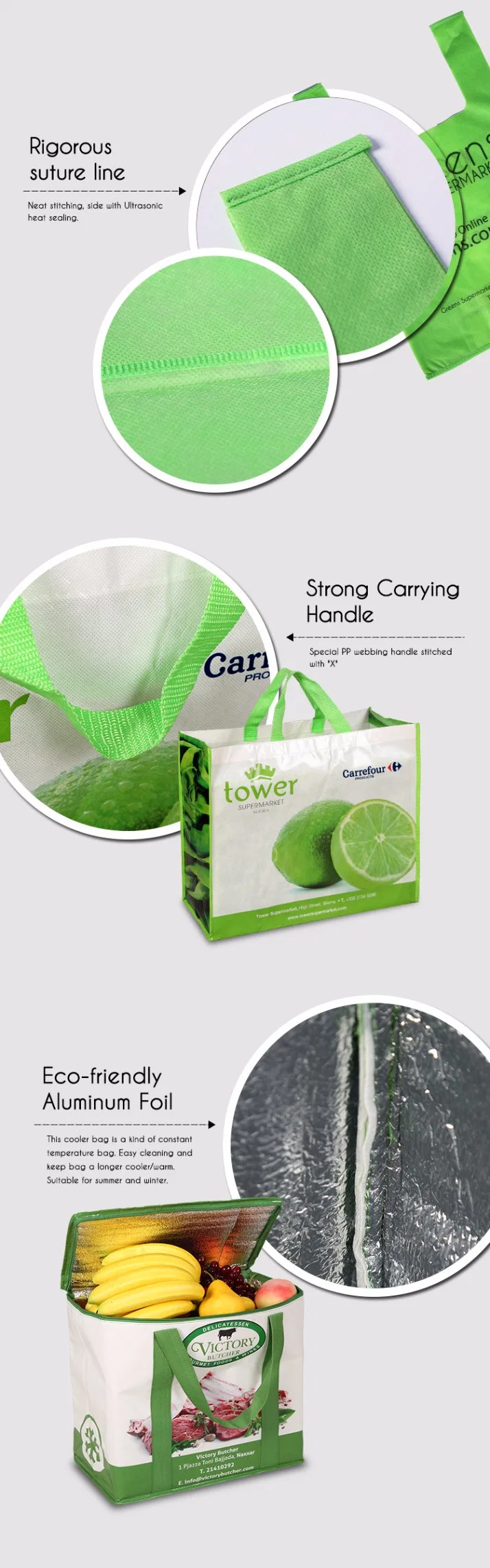 Supermarket Shopping Bags Non Woven Bag for Sale