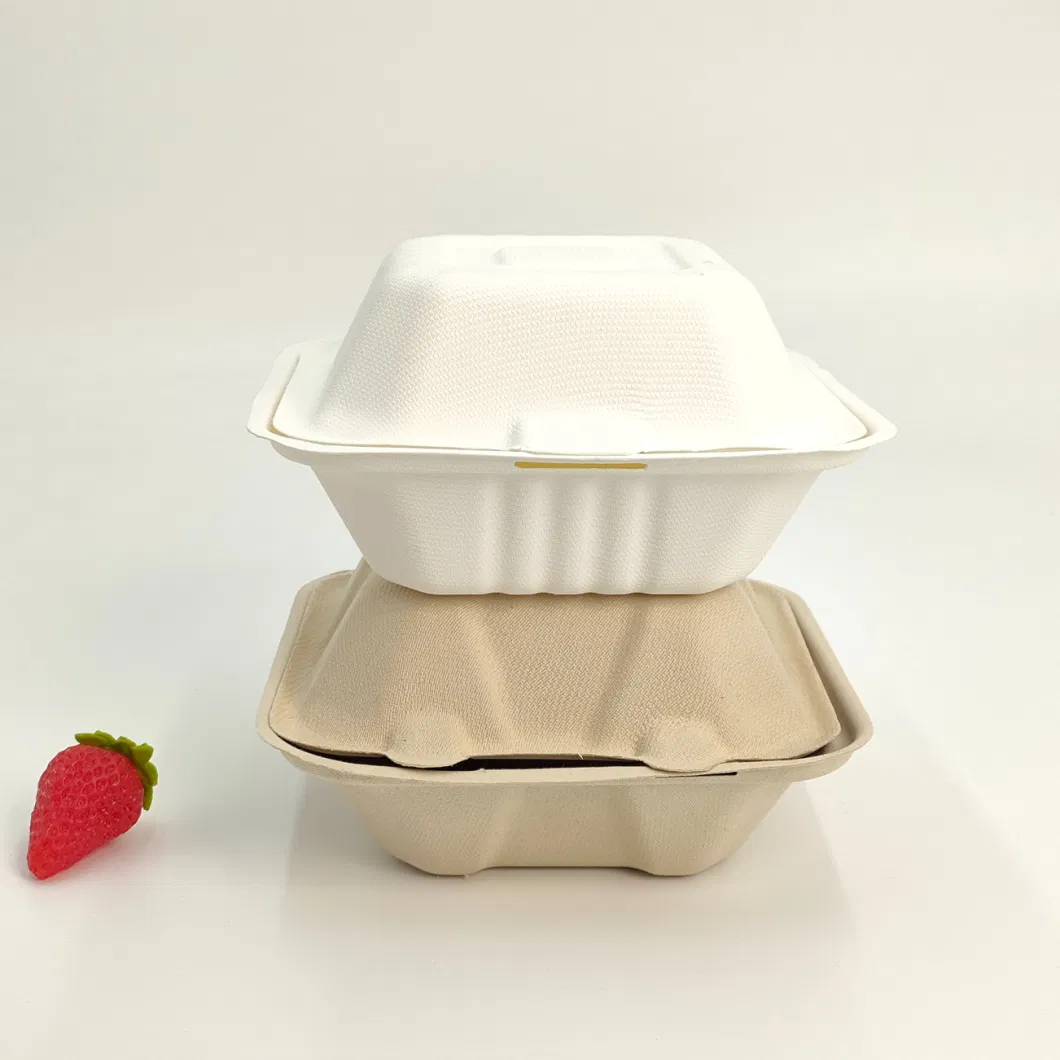 Biodegradable Disposable Takeaway Tableware Dinnerware Compostable Sugarcane Bagasse Pulp Paper Tray to Go Packaging Food Container Lunch Clamshell Box