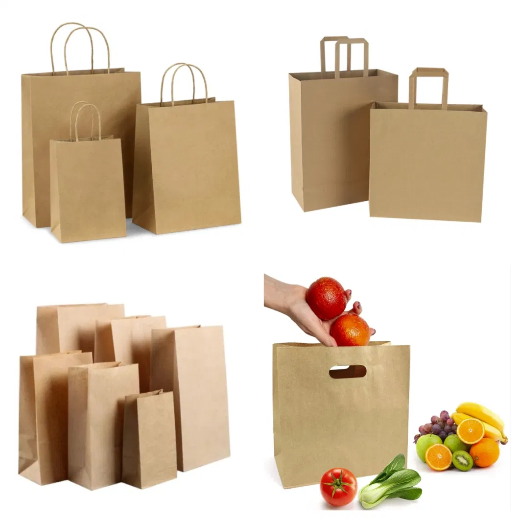 Wholesale Recycled Materials Brown White Kraft Paper Bags for Food Cake Wine Packaging