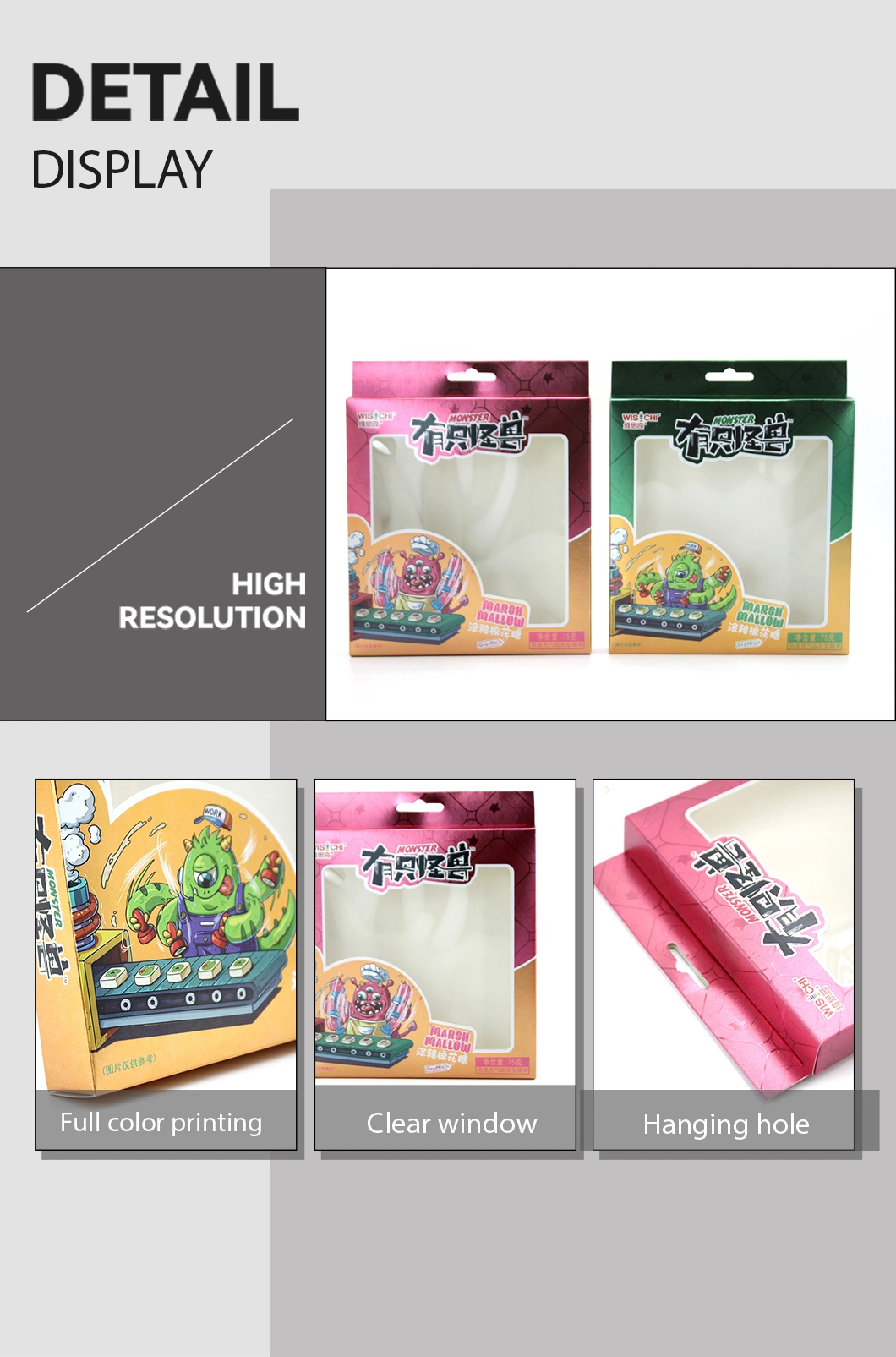 Custom Printing Candy Packing Paper Box with PVC Window and Handle