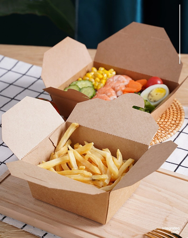 Hot Sell Disposable Brown Kraft Paper Salad Box Paper Lunch Box Takeaway Food Container Customized Paper Boxes