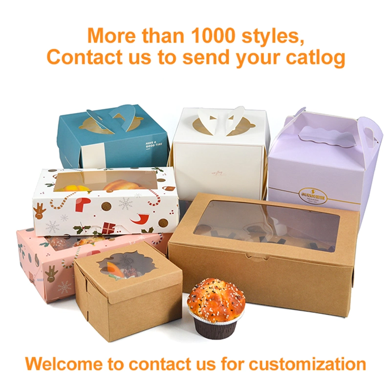 Cupcake Container Gift Packaging with Window Insert Handle Suitable for Wedding Candy Bakery Box Paper