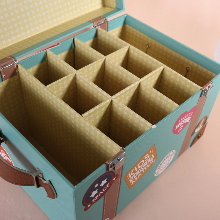 Decorative Paperboard Paper Leather Handle Storage Suitcase Box with Lid