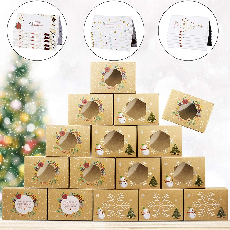 Christmas Gift Kraft Paper Packaging Box with Window Fancy Customized Logo Printing Cookie Macaron Donut Packaging Box