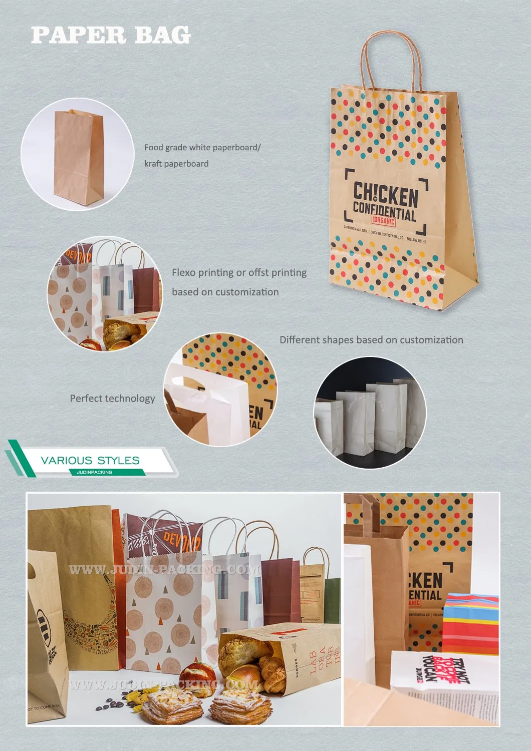 Custom Logo Printing Paper Bag for Bakery, Cake, Food, Healthcare