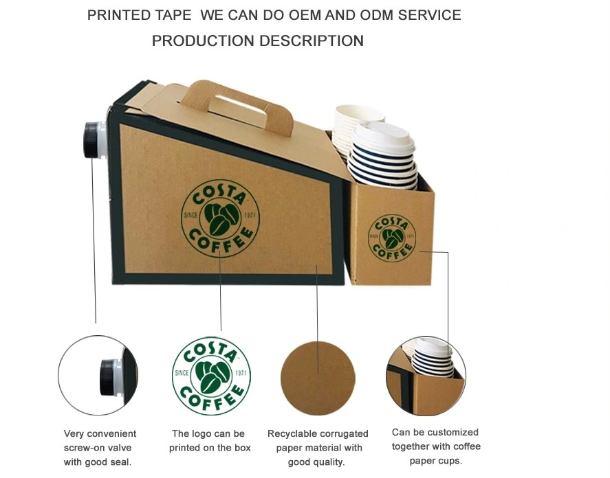 China Eco-Friendly Cheap Disposable Paper Coffee Box Dispenser 2.5L Coffee to Go Beverage Bag in Box