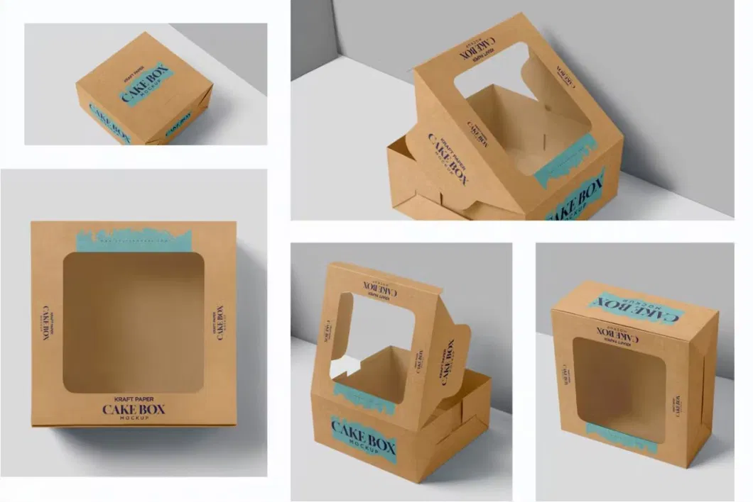 Customized Square Kraft Paper Cake Box Accept Custom Size and Logo Eco Friendly Disposable Take out Container Food Box with Window