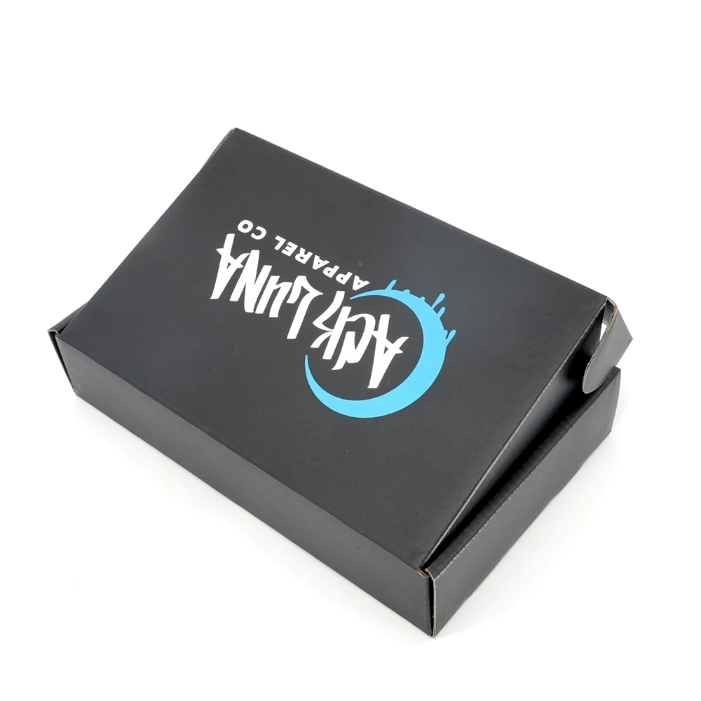 Recyclable Custom Black Logo Printing Corrugated Mailer Tuck-Top Paper Box for Apparel