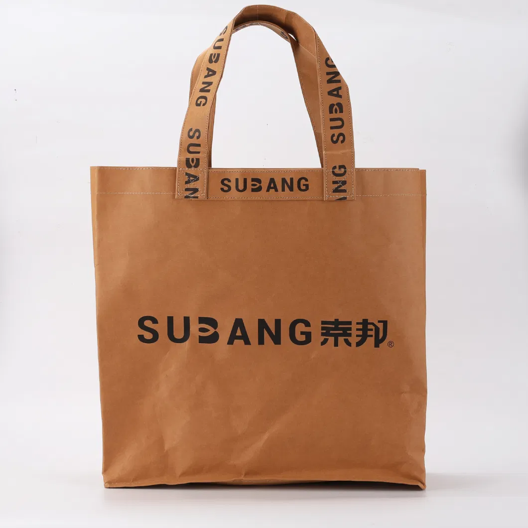 Wholesale High Quality Reusable Custom Logo Print Waterproof Washable Plain Brown Kraft DuPont Tyvek Paper Packaging Shopping Tote Bag