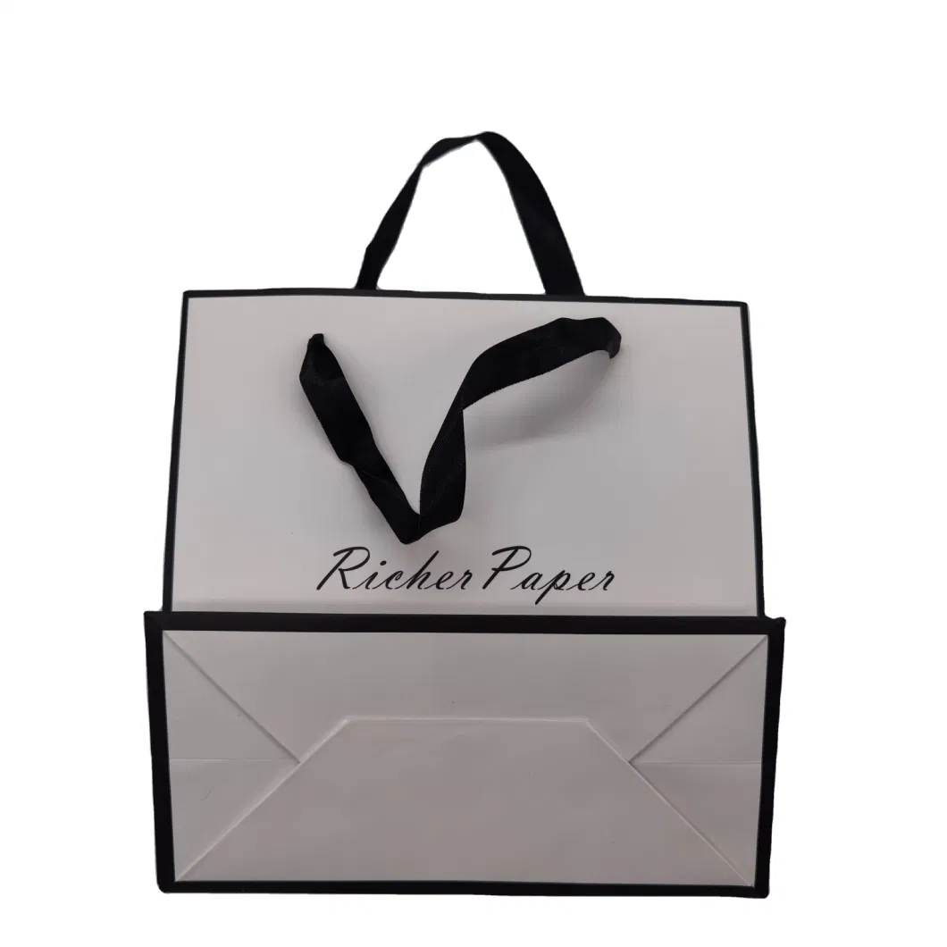 Boutique Luxury Retail Accept Customised Your Logo Gift Small Carry Paper Shopping Bags with Bow Tie Ribbon Handle