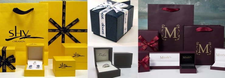 Fashion Hot Stamping Rigid Cardboard Paper Gift Jewelry Packaging Box with Ribbon