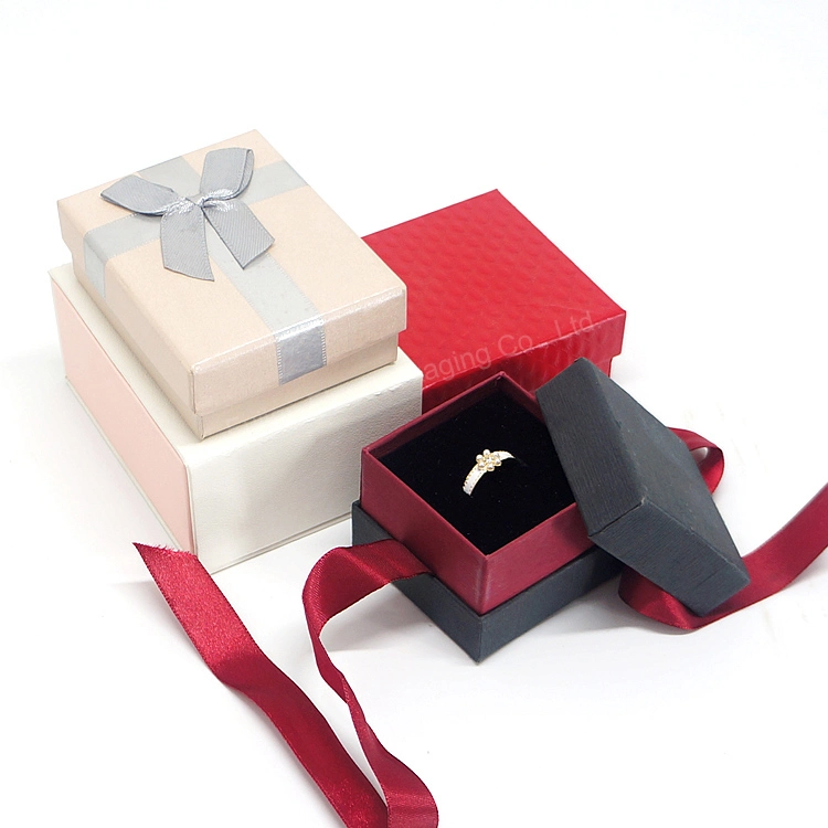 Custom High Quality Hand Made Paper Drawer Top and Base Jewelry Packaging Box with Red Ribbon