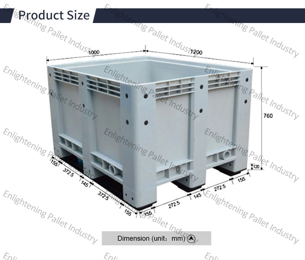 Heavy Duty Large HDPE Non Vented Solid Walled Closed Hygiene Food Grade Industrial Warehouse Storage Stackable Plastic Pallet Box for Fishery/Battery