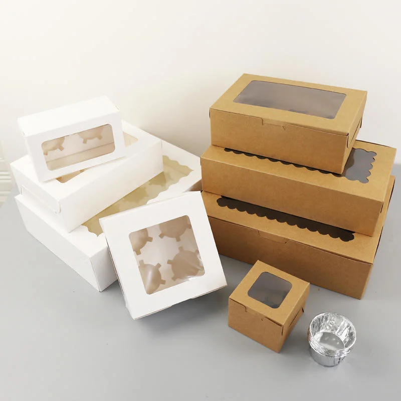 White Paper Box with Clear Window 1/2/4/6/12 Cupcake Packaging Box Kraft Paper for Muffin Cake Box with Tray