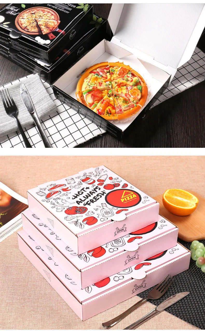 Customized Eco Friendly Recyclable Pink Food Grade Paper Packaging Takeout Takeaway Kraft Pizza Box