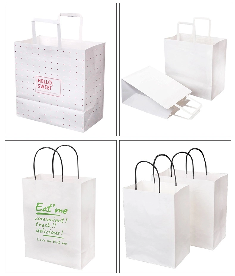 Recycled Grocery Supermarket Restaurant Fast Food Pizza Brown Kraft Paper Bags with Die Cut Handle