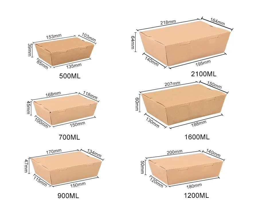 Wholesale Custom Kraft Paper Lunch Box 500ml Food Container Kraft Paper Takeaway Box