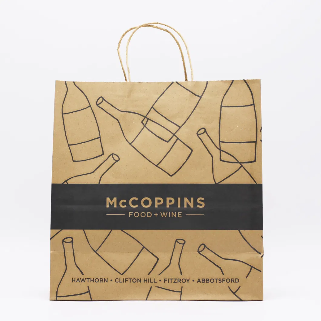 Custom Printed Your Own Logo Takeaways Takeouts White Brown Kraft Gift Carrier Bag Shopping Paper Bag with Twisted Handles