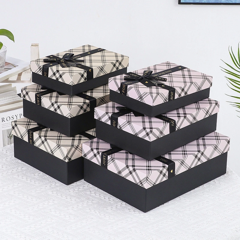 Ribbon Bow-Tie Rigid Cardboard Lid and Base Paper Packaging Gift Carton Box