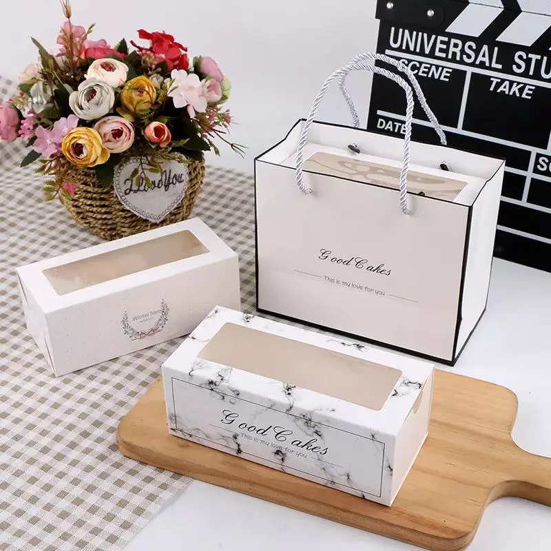 Drawer Style White Cardboard Paper Box Pastry Cookie Baked Packing Box Food Packaging with Window