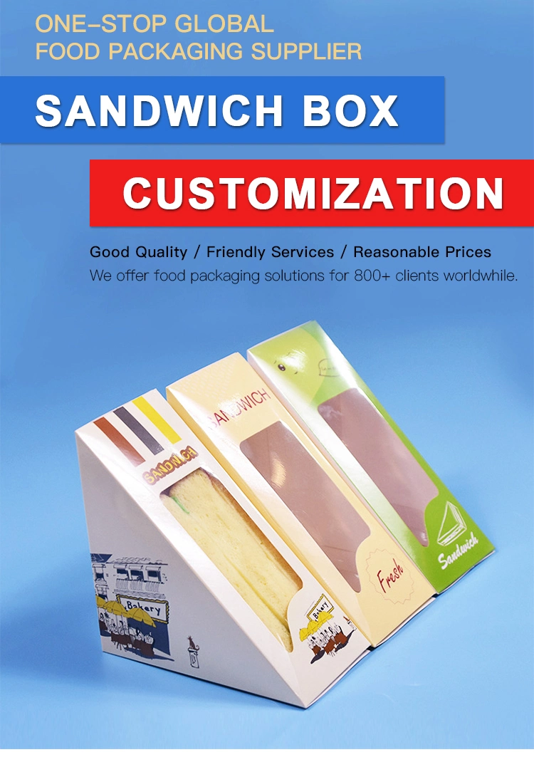 Rectangular Transparent Plastic Sandwich Boxes Container Packaging Kraft Paper Sandwich Box