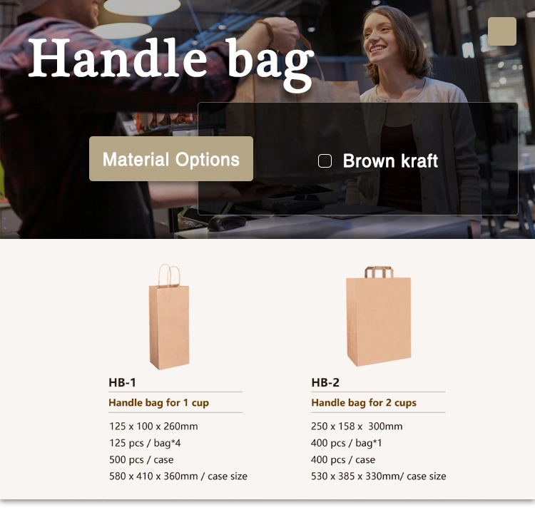 Eco Custom Made Print Take out Coffee to Go Brown Flat Handle Take Away Fast Food Packaging Kraft Paper Bag Restaurant Carry Bag