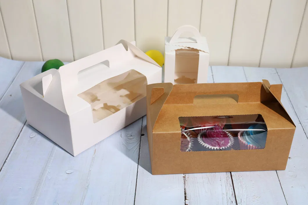 Single Cupcake Food Paper Packaging Boxes with Handle Accept Custom Logo Export to USA, UK, Japan, Australia, Canada