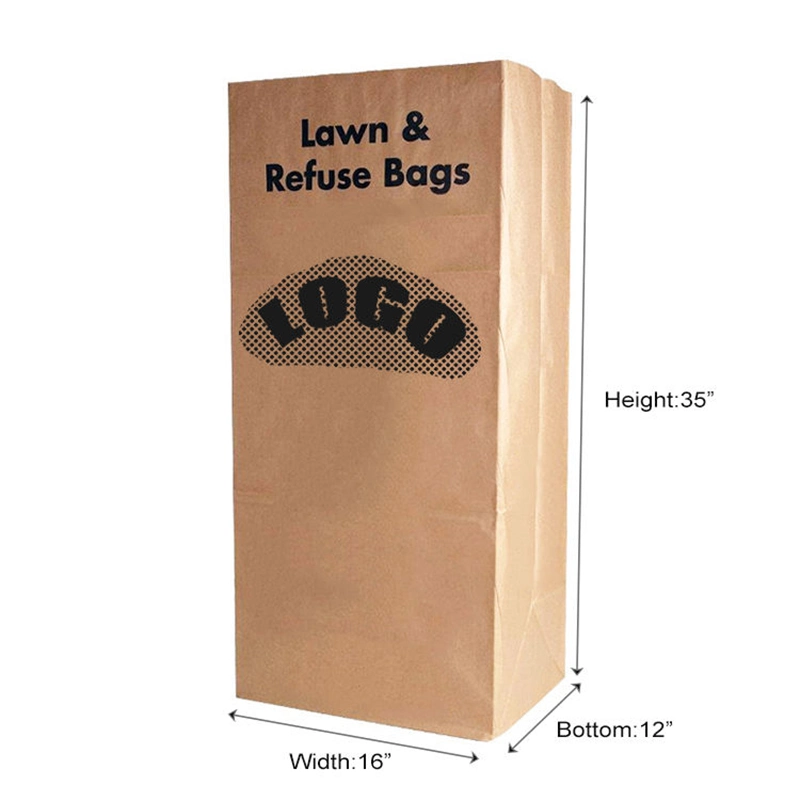 Heavy Duty Large Trash Paper Bag Tear Resistant Yard Waste Bags Eco-Friendly 30 Gallon Printing Brown Paper Garbage Bag