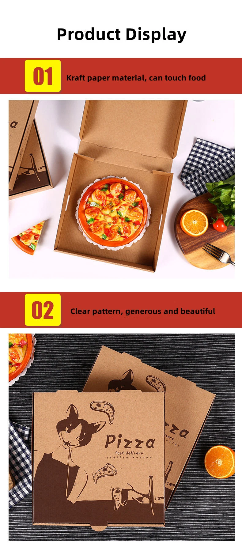 Custom Printed Design Eco Multi Size Color Folding Fries Chicken Carton Corrugated Paper Takeaway Plain Pizza Box