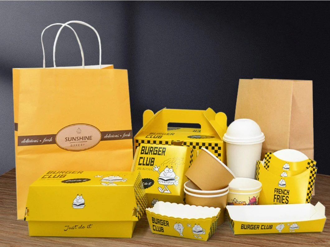 Custom Printed Restaurant to Go Branded Packaging Hot Dog Catering Fast Food Takeaway Paper Burger Fried Chicken Boxes