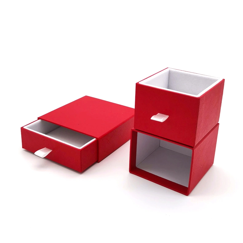 Luxurious Red Texture Paper Sliding Jewelry Box with Insert