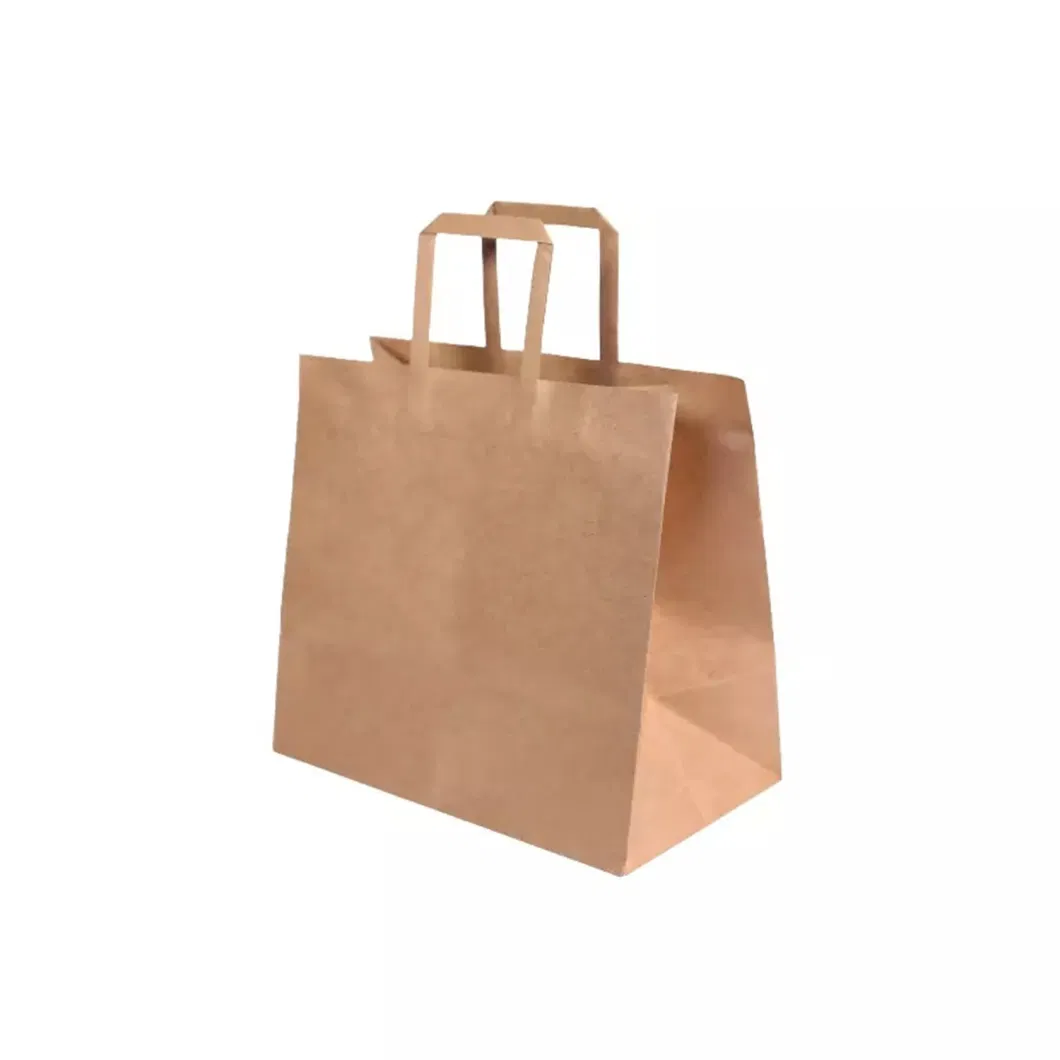 Wholesale Custom Packaging Craft Brown Kraft Paper Shopping Bag Extra Large Wide Base Bottom for Pizza Kraft Paper Bags