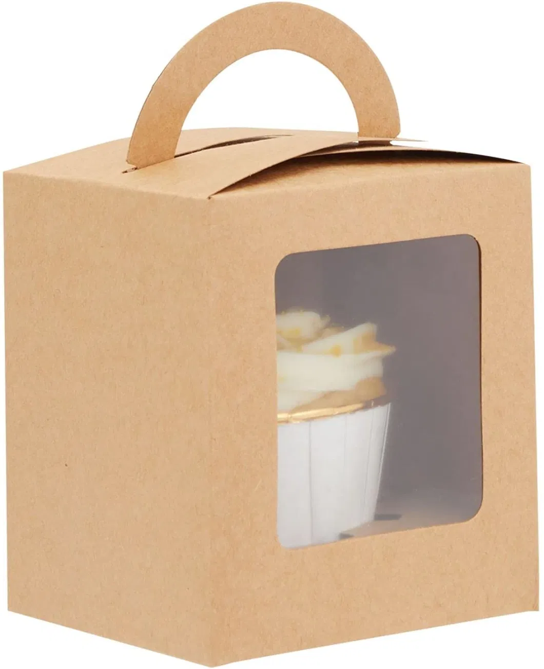 Custom Print Kraft Paper Packaging Pastry Bakery Cookie Cupcake Box with Window