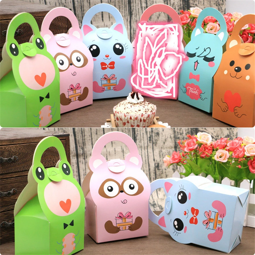 Baby Shower Favor Boxes and Bags Animals Design Candy Box for Girl Boy Kids Birthday Party Gift Candy Box Paper Treat Box