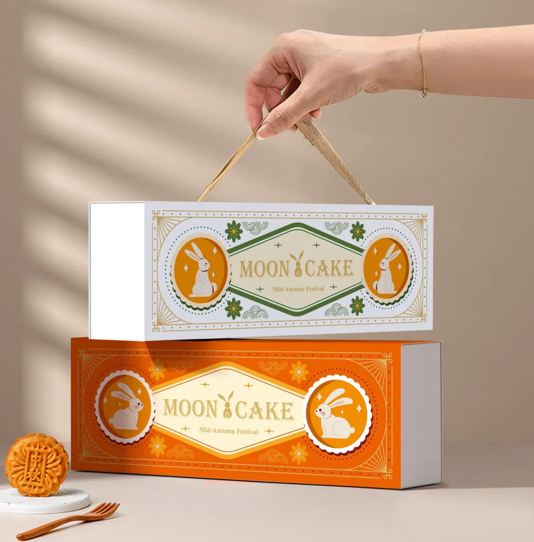 Existing Small Quantity Cardboard Mooncake Box Paper Packaging Box with Cotton Rope/Handle