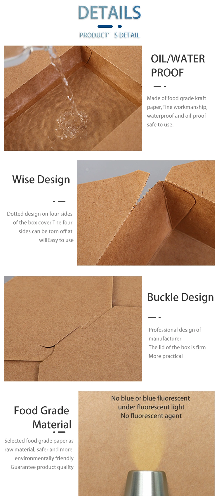 Disposable Biodegradable Takeaway Kraft Paper Fast Food Container