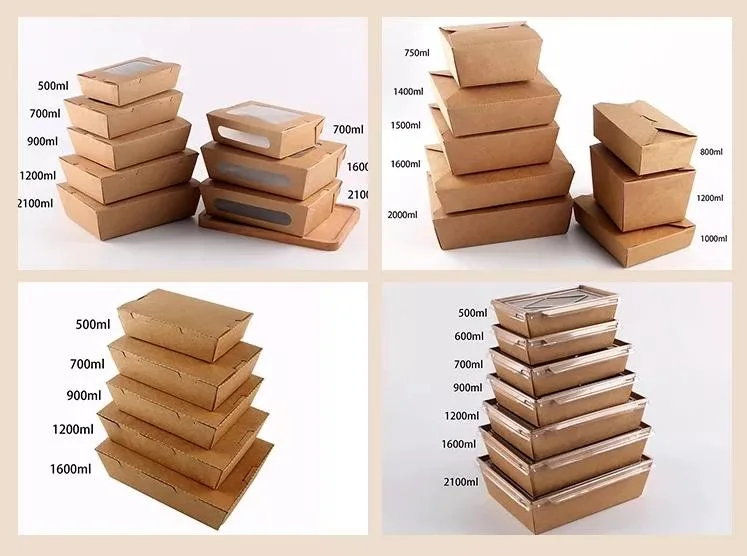 Wholesale Custom Kraft Paper Lunch Box 500ml Food Container Kraft Paper Takeaway Box