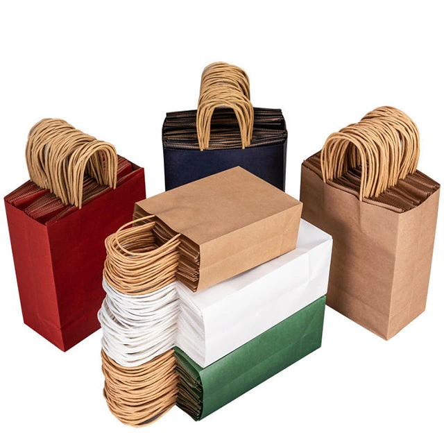 Custom for Food Grade Take Away Packaging Cake Pizza Candy Sushi Burge White Brown Kraft Shopping Paper Bag with Handles