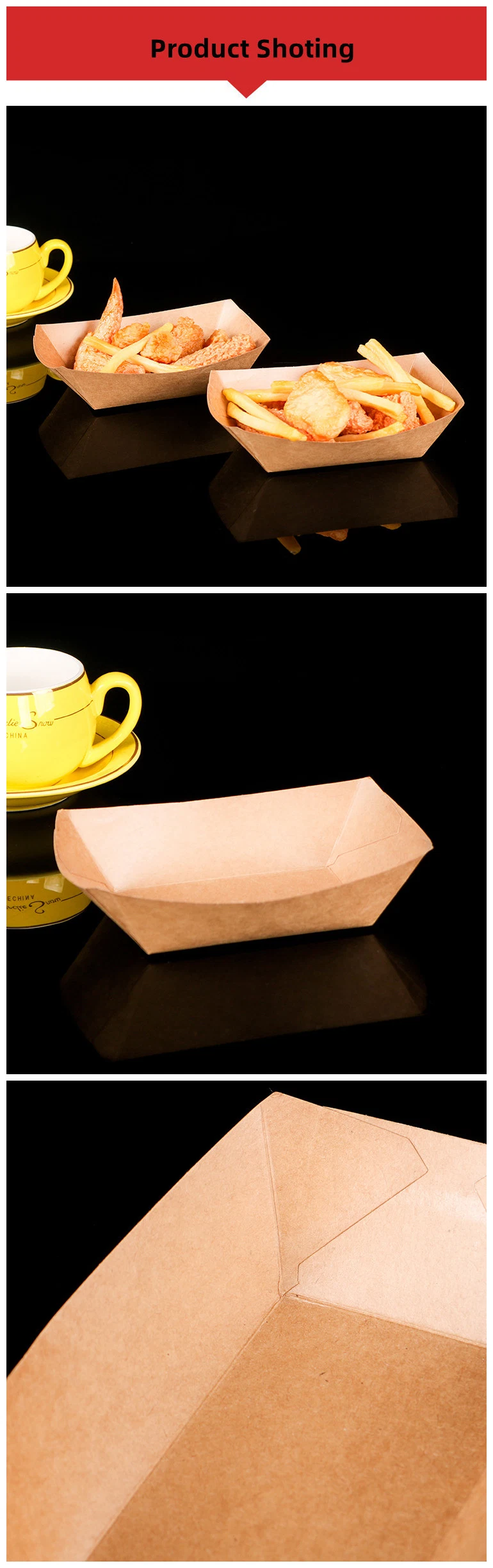 Custom Print Biodegradable Eco Friendly Food Grade Boat Serving Hot Dog Snack French Fries Chips Takeaway Kraft Paper Box