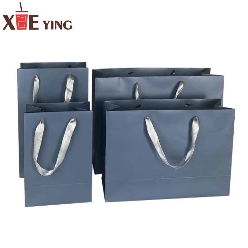 Custom Printed Paper Bags Cardboard Luxury White Kraft Paper Gift Bag with Ribbon Handle for Paper Bag