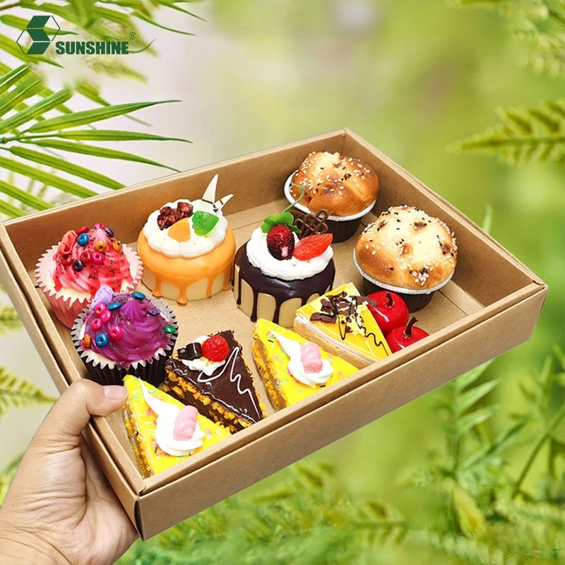 Cake Box with Window Kraft Paper Wholesale Customized Logo Bakery Box Square Cardboard Disposable for Pastries, Cookies, Pie, Cupcake, Cheese, Muffin