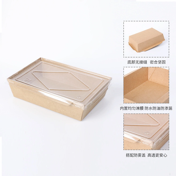 500ml Disposable Kraft Paper Transparent Cover Sushi Takeout Lunch Box