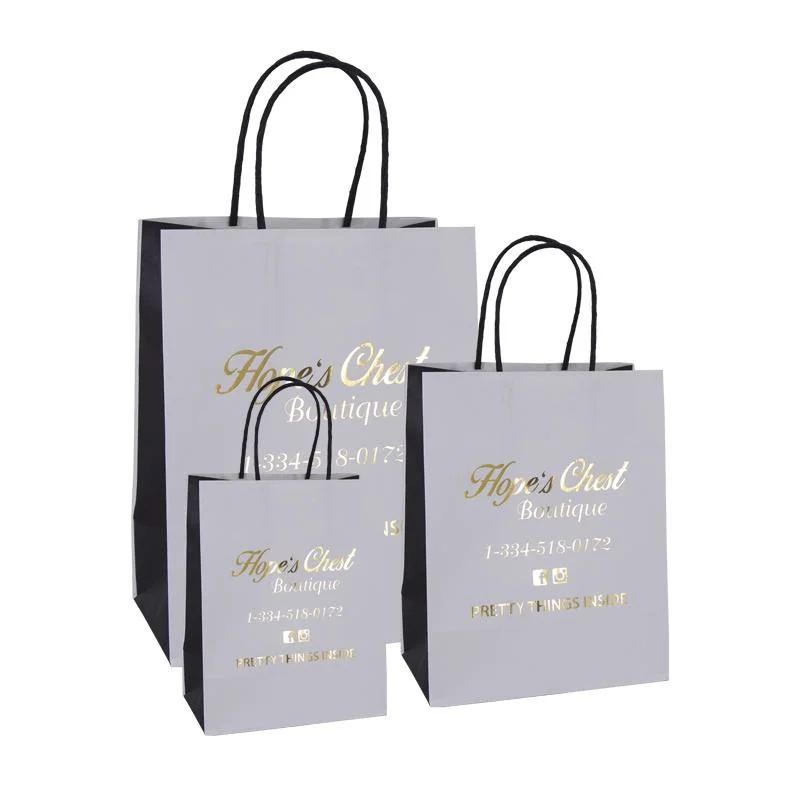 Luxury Black Gift Paper Bag Custom Printed Logo for Shoes Clothes Shopping Wedding Gift Jewelry Packaging with Ribbon Handles