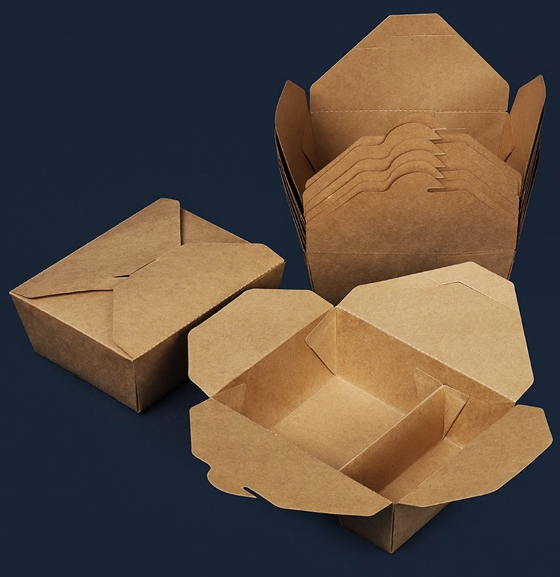 Plastic Free Disposable 337g Kraft Paper Fast Food Meal Bento Box Food Packaging with Compartments