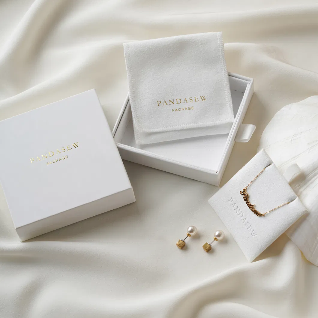 Pandasew Custom Logo Suede Inside Printing Package White Jewelry Box Kraft Paper Drawer Bracelet Necklace Earring Jewelry Box